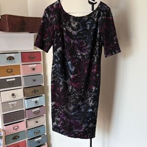 Donna Ricco Black and Purple Floral Midi Dress